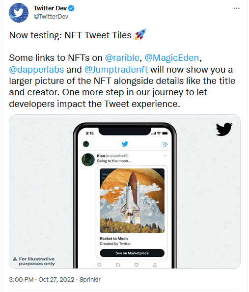 @TwitterDev tweet: "Now testing: NFT tweet tiles"